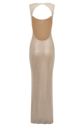 Jasmyn Hot Fix Maxi Dress With Mesh Back - Nude